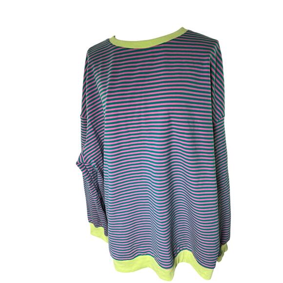 Automet Striped Oversized Sweatshirt XL Neon Trim Pink Green Pullover NWT - Picture 1 of 10
